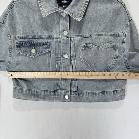 Ashley Vintage Charm Jacket Womens Small Blue Crop Heart Patch Y2K Light Denim - Picture 10 of 11